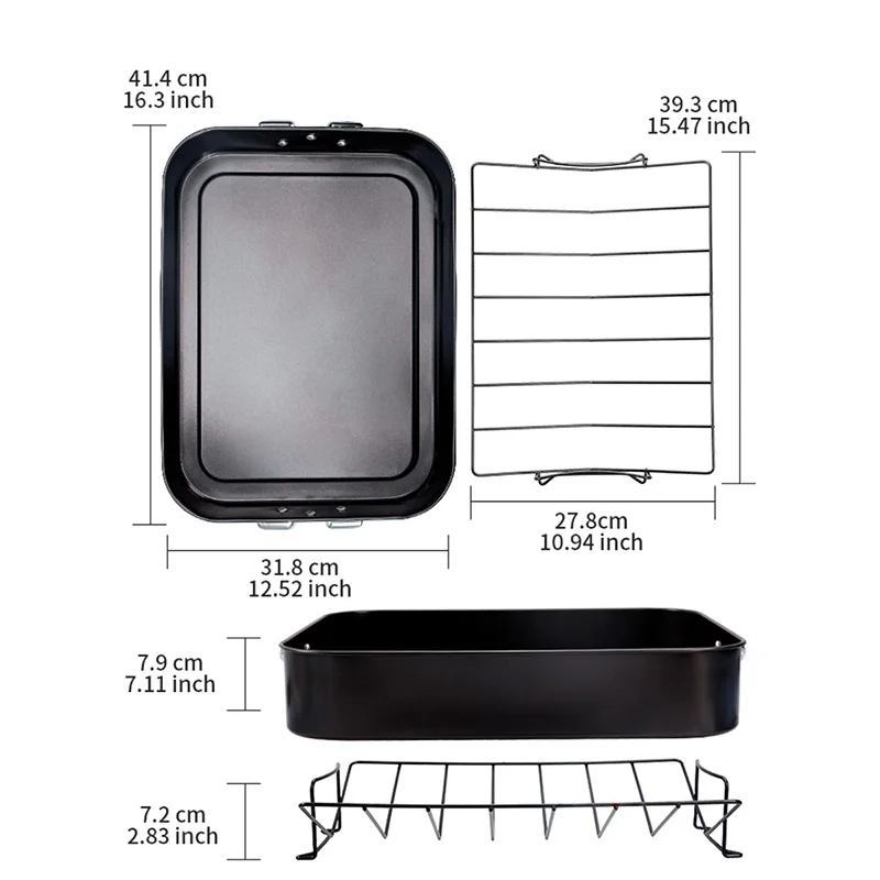 Chefmade 16 Inch Home kitchen oval roaster pan with rosting rack carbon steel non stick turkey roaster pan