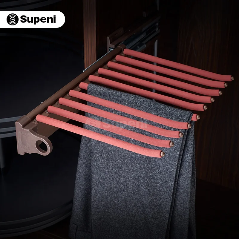 Supeni Wardrobe Accessories soft closing Cabinet Side mount Multi-Functional Storage Pants Rack Trouser rack