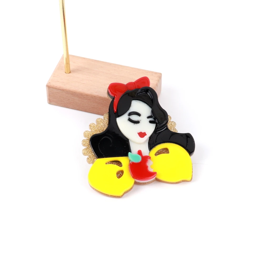 New Creative Personality Lovely Princess Beautiful Black Long Hair Girl Clothing Custom Acrylic Brooch For Women