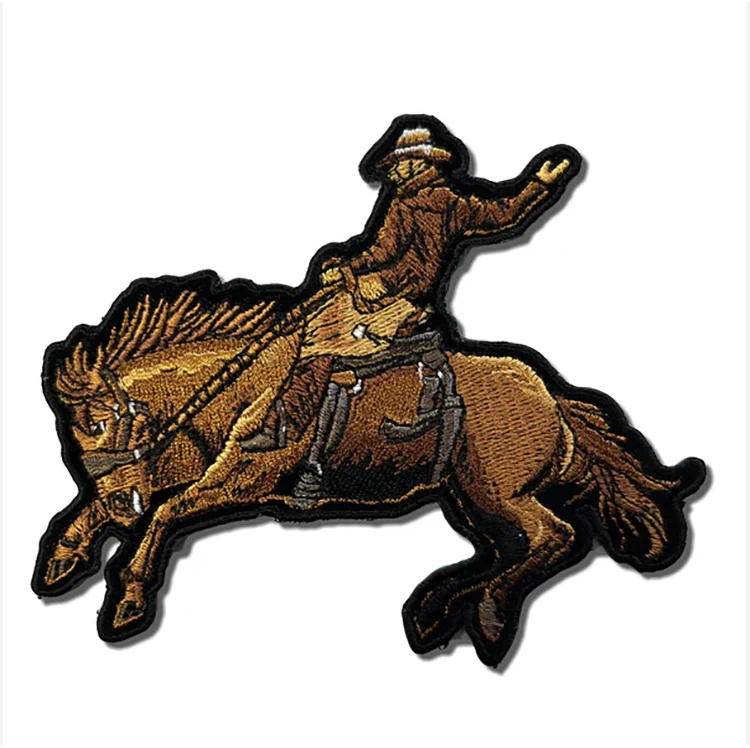 Western iron on patch custom wholesale woven embroidery Embroidered western cowboy heat press patches For Clothes hats