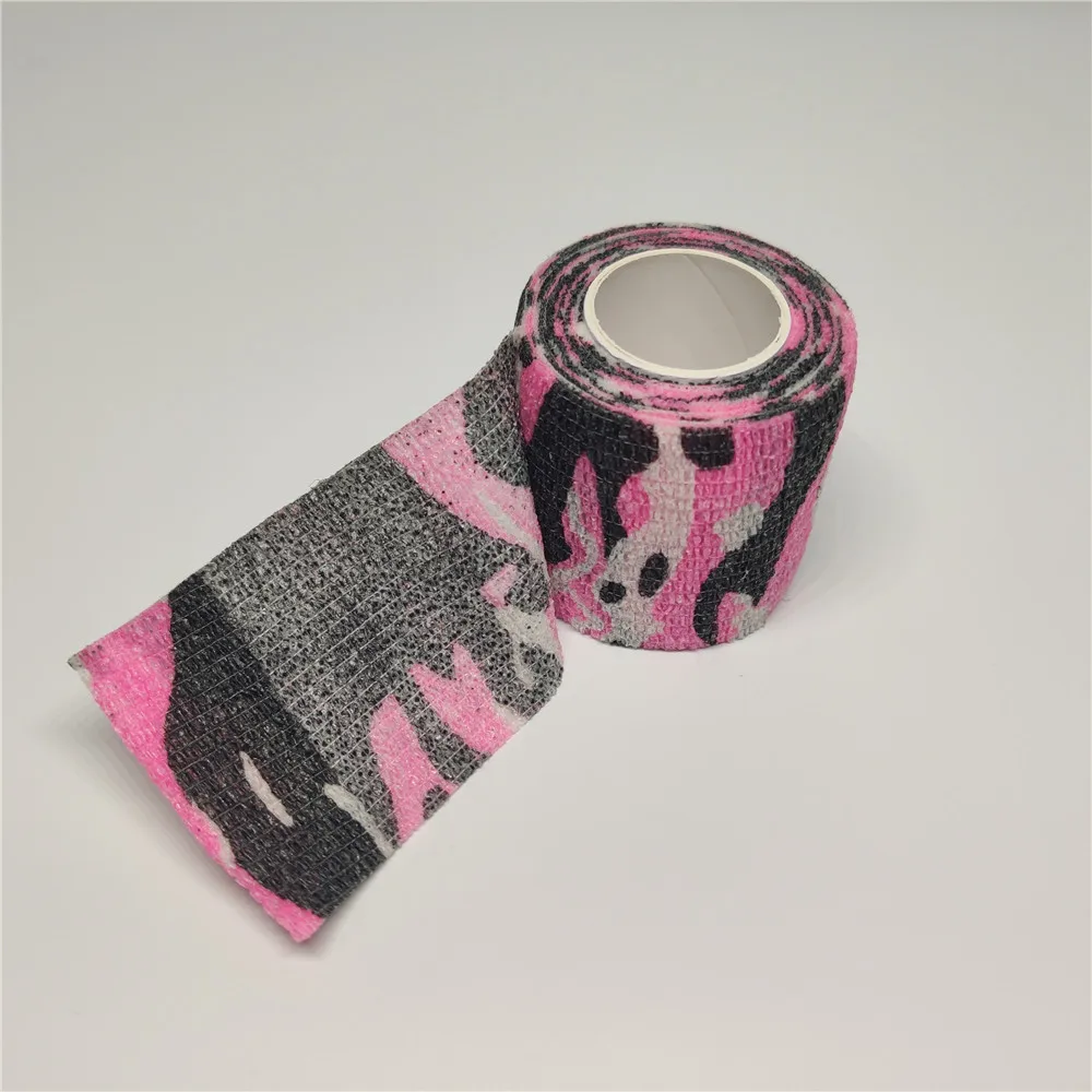 Wholesale Pink Camo Elastic Non-woven Fiber Cohesive Cotton Bandage for Tattoo Grip