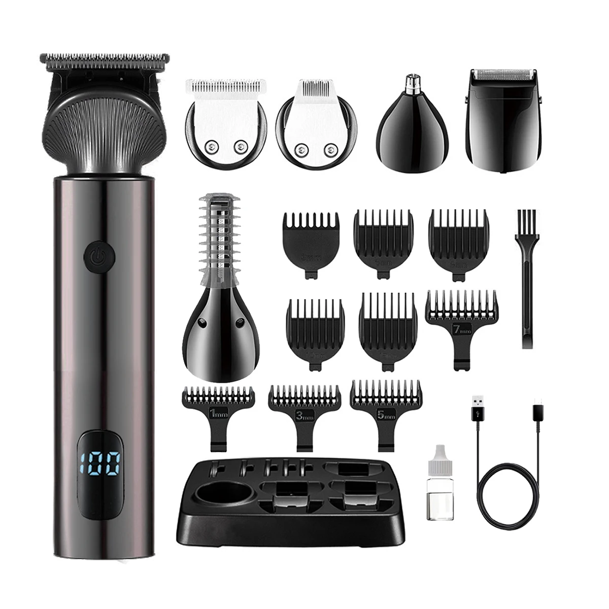 6 in 1 man grooming kit metal body hair clipper body trimmer precision trimmer and nose ear trimmer LED beard shaver Type C