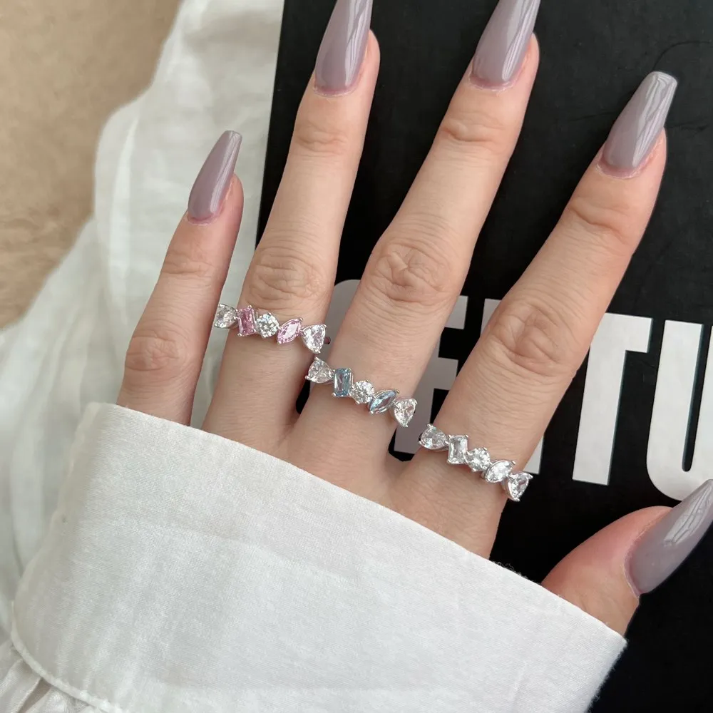 Dylam Trendy Fine Jewelry 925 Sterling Silver Cz Cubic Zirconia Diamond Rings  Pink Sapphire Engagement Wedding Rings For Women