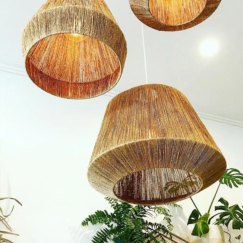 Handmade Modern Design Wicker Hanging Lamp Natural Bamboo Woven Light Indoor Home Hotel Farm Style Rattan Pendant Lighting