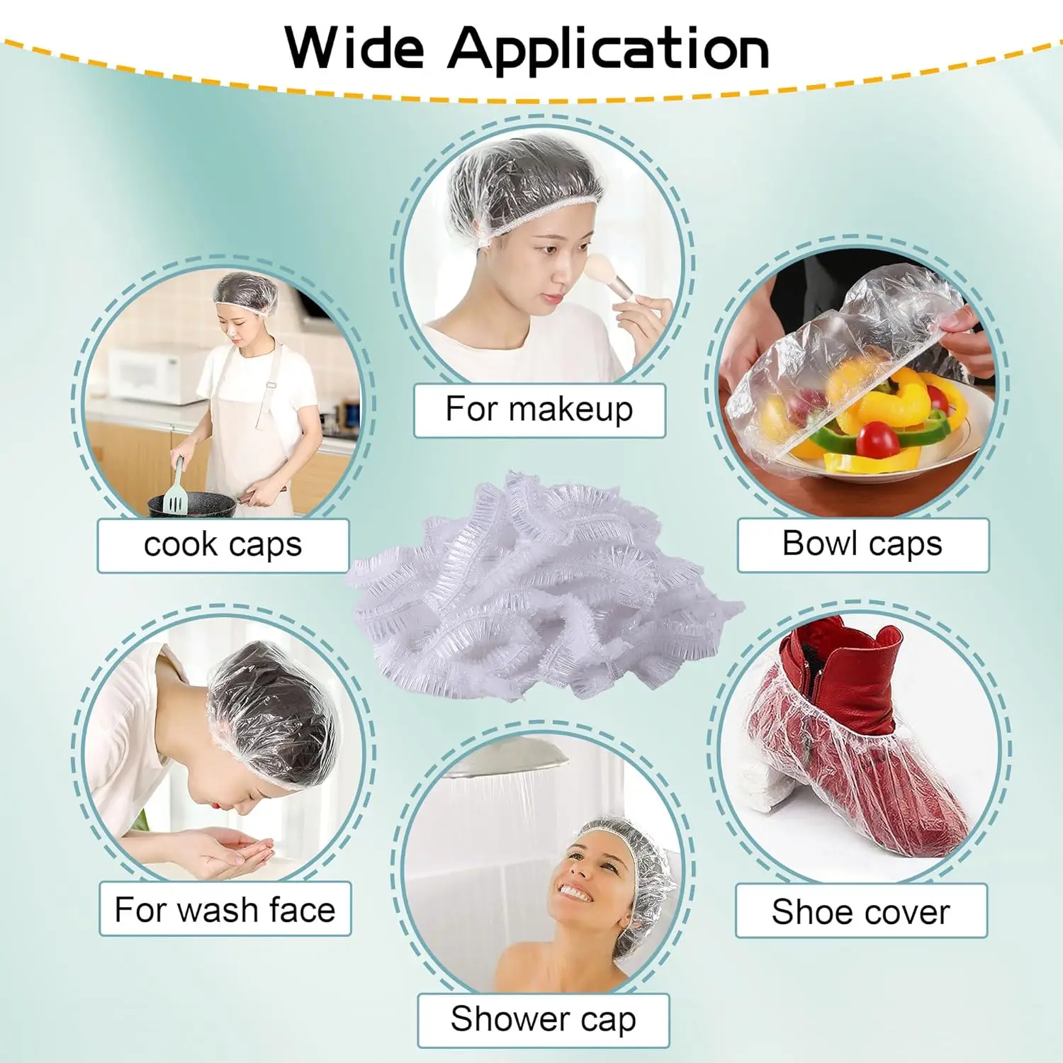 Hot 100PCS Plastic PP Food Cover Waterproof Shower Caps Hair Large Disposable Hair Caps for Shower Coloring Home Hotel Travel