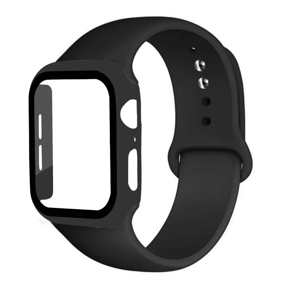 Watch Case+Strap For Apple Watch Silicone Band 44mm 41mm 45mm 44mm Screen Protection For iwatch Series 7 6 SE 5 T500 W26