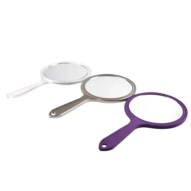 Factory Direct Sales HD Double Side Round Sided/handheld Handle Portable Magnify Plastic Lady Makeup Mirror for Bathroom