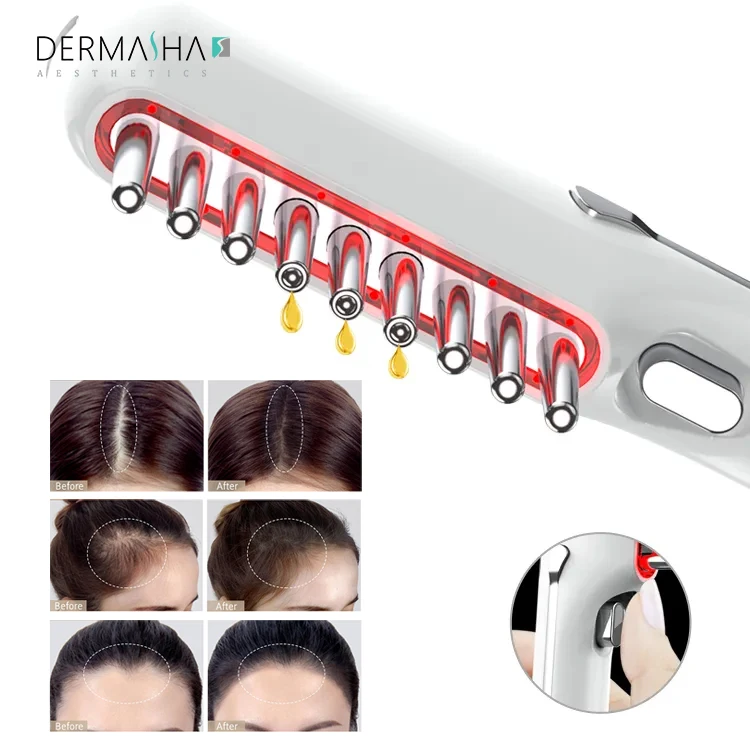 Dermasha Professional Red EMS Rechargeable Head Massager Brush Laser Hair Growth Scalp Massager Hair Comb Scalp Treatment Device
