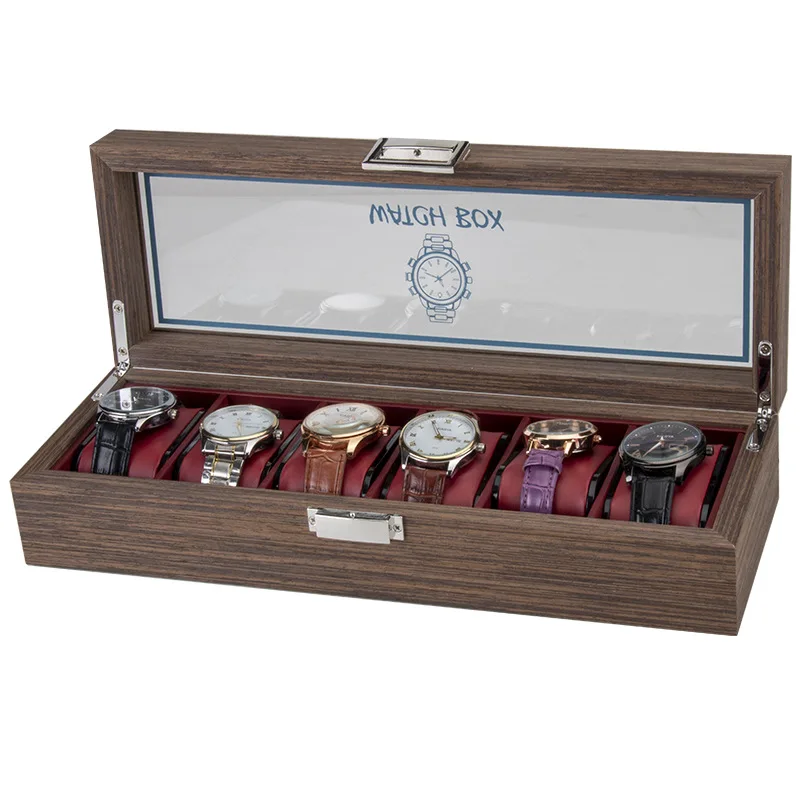 luxury walnut watch  collection  case for 6 piece watch  display package box PU leather pillow inner factory wholesale stock