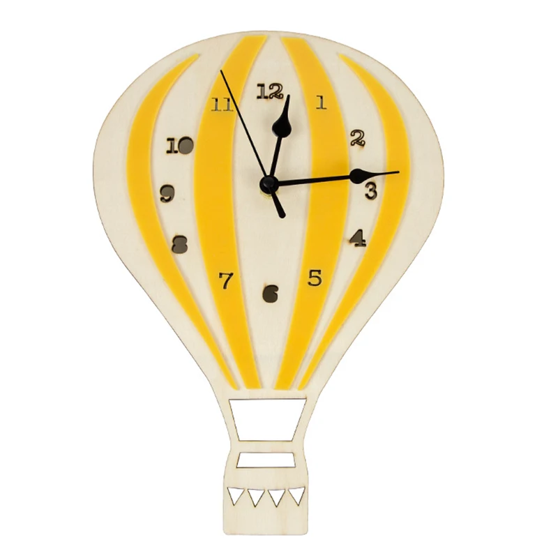 INS Nordic Air Balloon Design Cute Cartoon Baby Room Home Decor Hanging Wood Wall Kids Alarm Clock