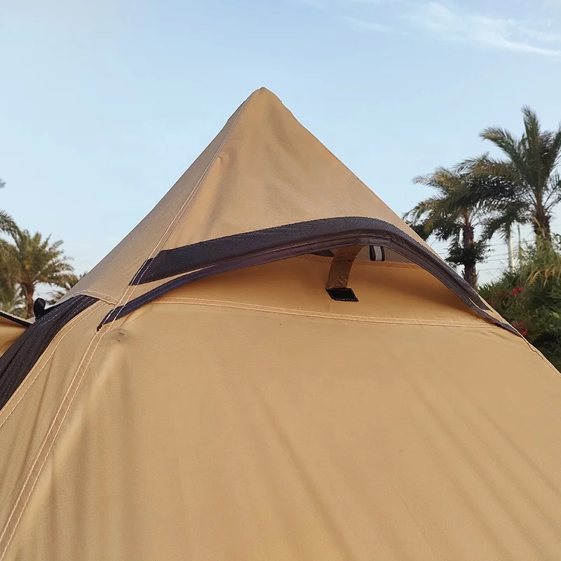 Yuangu Manufactory Outdoor camping convenient large pyramid for 4-6 people double layer hooded peaked tent