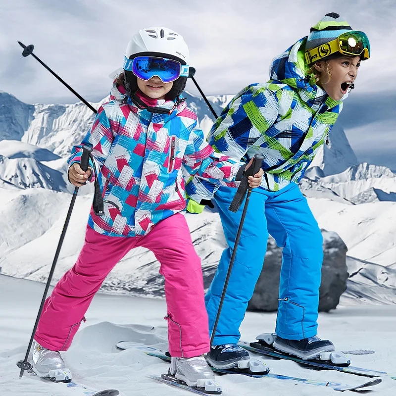 Snowboarding Jacket+Pant Boys Girls Windproof Warm Outdoor Sports Snow Suits Ski Kids Set Winter Jacket Snowboarding