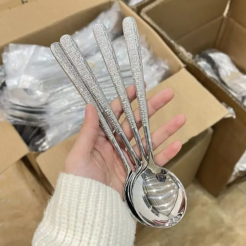 Light luxury thickening  food grade dining spoon stainless steel drinking spoon tableware household long handle round