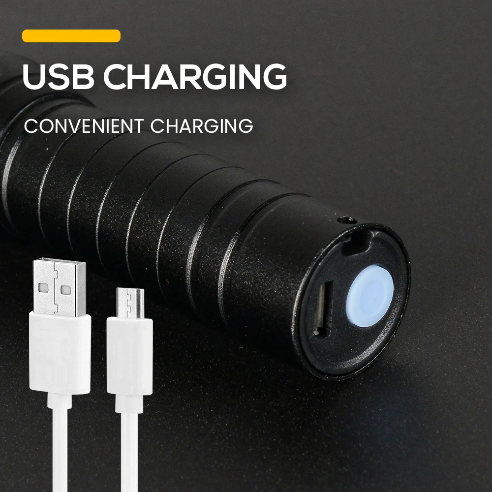  Новый водонепроницаемый светодиодный фонарик с перезаряжаемым от USB аккумулятором портативный боковой мини-фонарик зумом