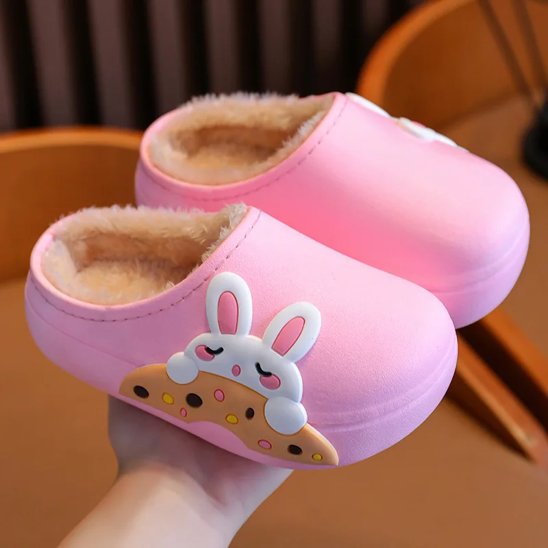 S3519 Winter children cartoon cute slippers warm waterproof non-slip slippers home baby cotton slippers