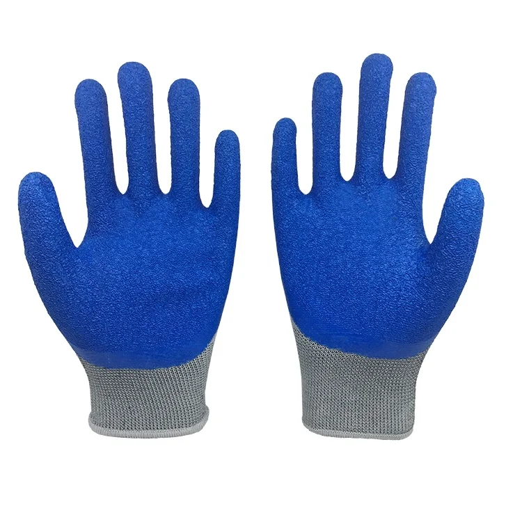 13 Gauge Work cut Glove Polyester knitted Crinkled Latex Coated Gloves