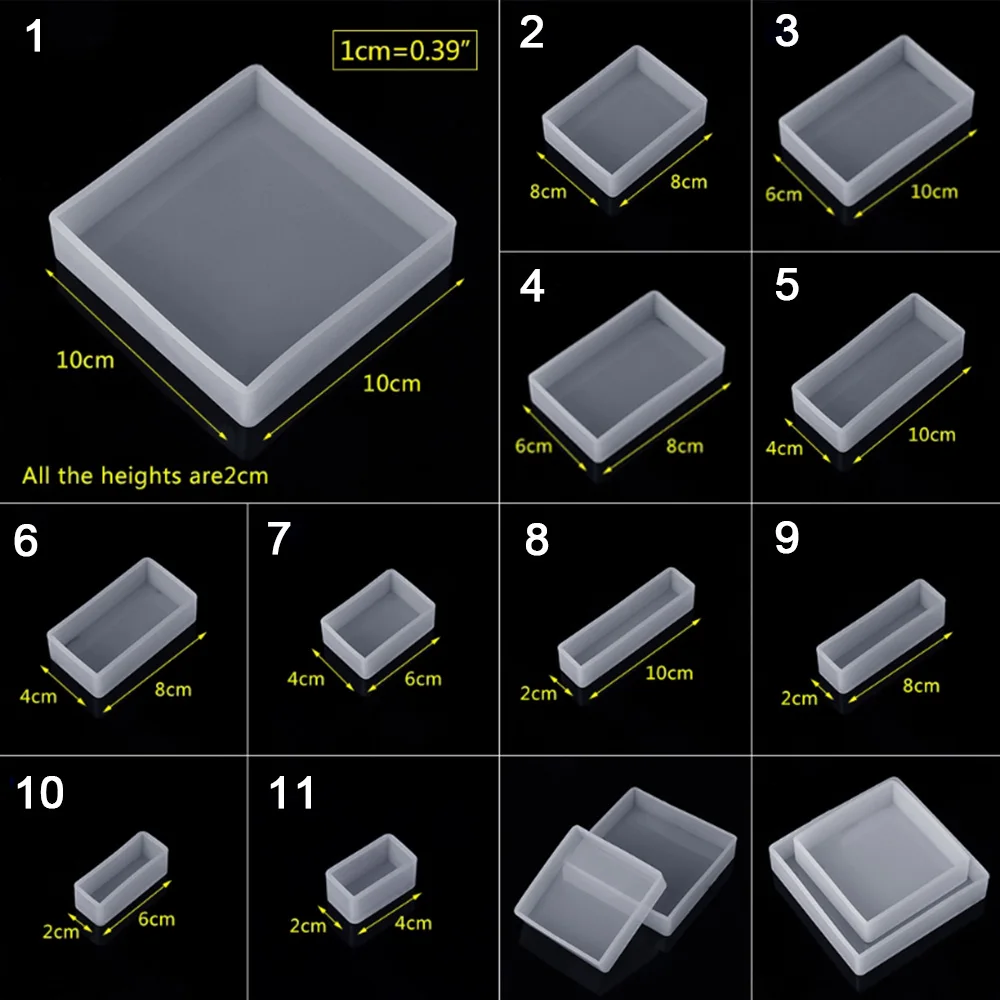 Silicone Resin Molds Epoxy 9 Pack Kit for Casting Epoxy Resin UV Resin Include Square Rectangle Moldes De Silicona