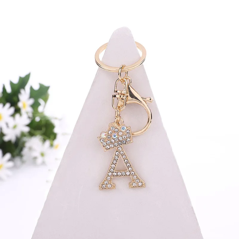 A-Z 26 letters fashion Korean zinc alloy female flash diamond letter decoration Keychain Elegant temperament backpack pendant
