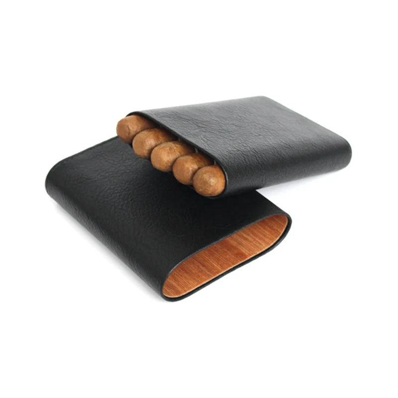made in china custom 4-5ct leather black portable cigar humidor case wholesale smoking gift set travel cigar case