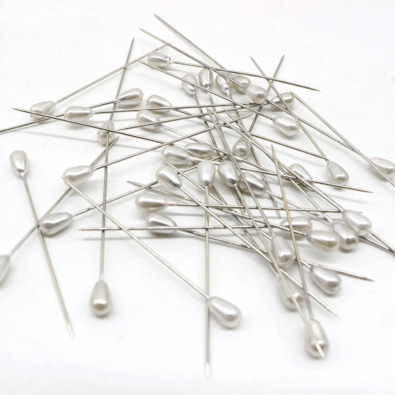 200pcs Silver Pearl Head Pins Bouquet Decorative Positioning Bead Pins Drop Shaped 55mm Pearl Needle Wholesale