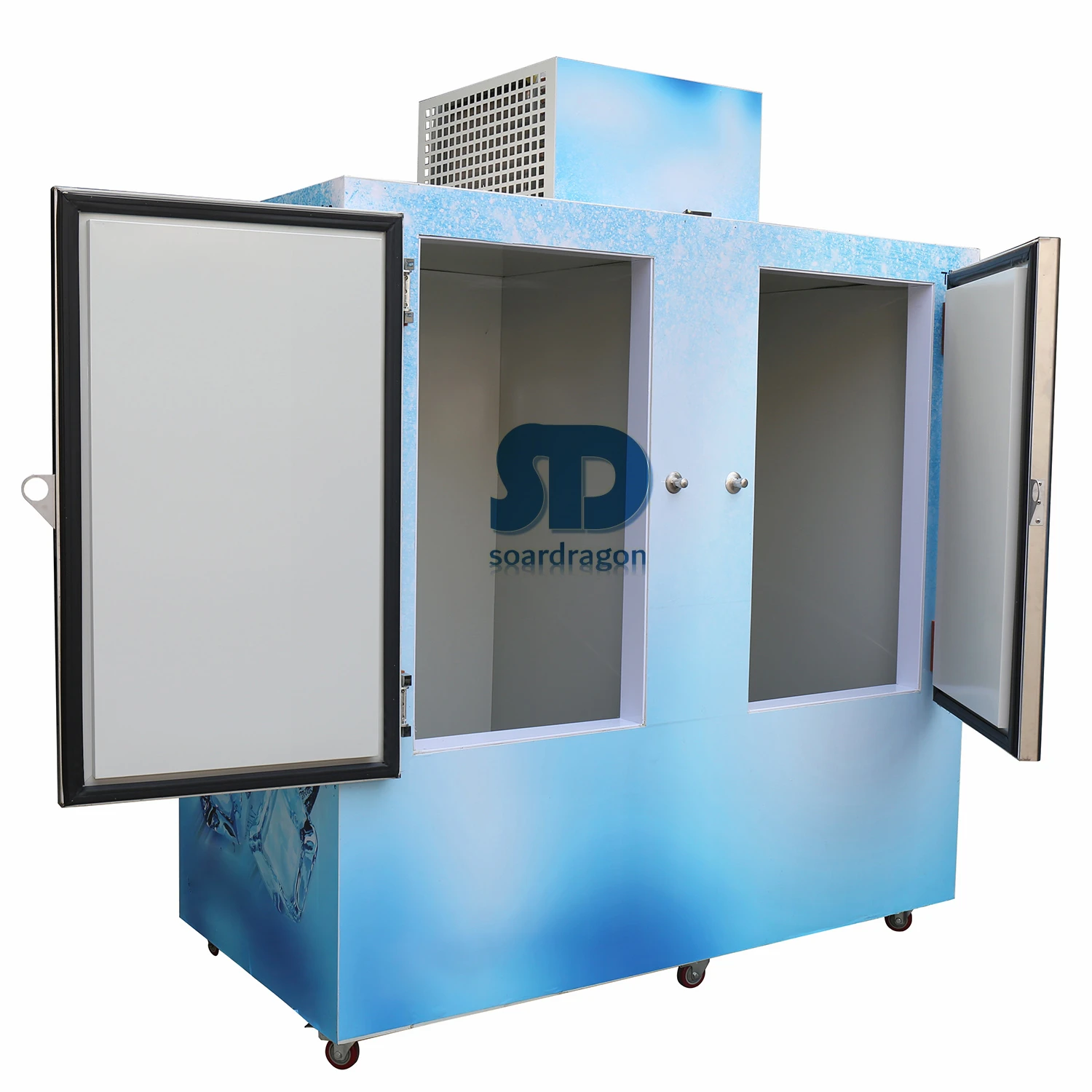 Soardragon dual temperature outdoor ice merchandiser Foam door bagged ice storage freezer Refrigeration cube ice storage box