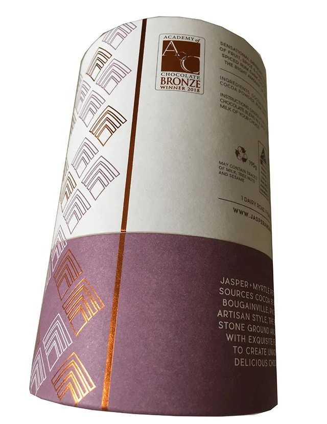 Christmas handmade chocolate gift paper tube packaging box with custom copper foil logo