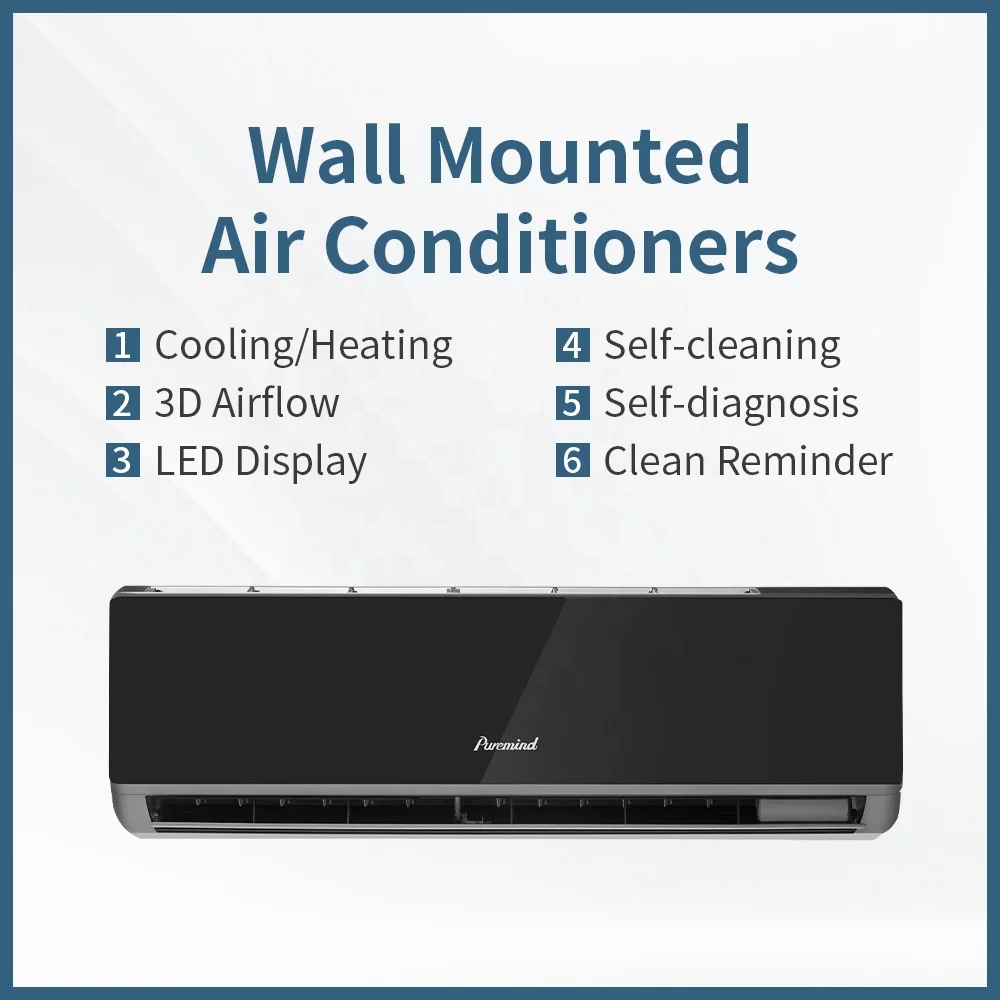 China Brand Puremind R32 R410a Wall Mounted Split Air Conditioner Inverter Cooling Fast 12000Btu 18000Btu 24000Btu