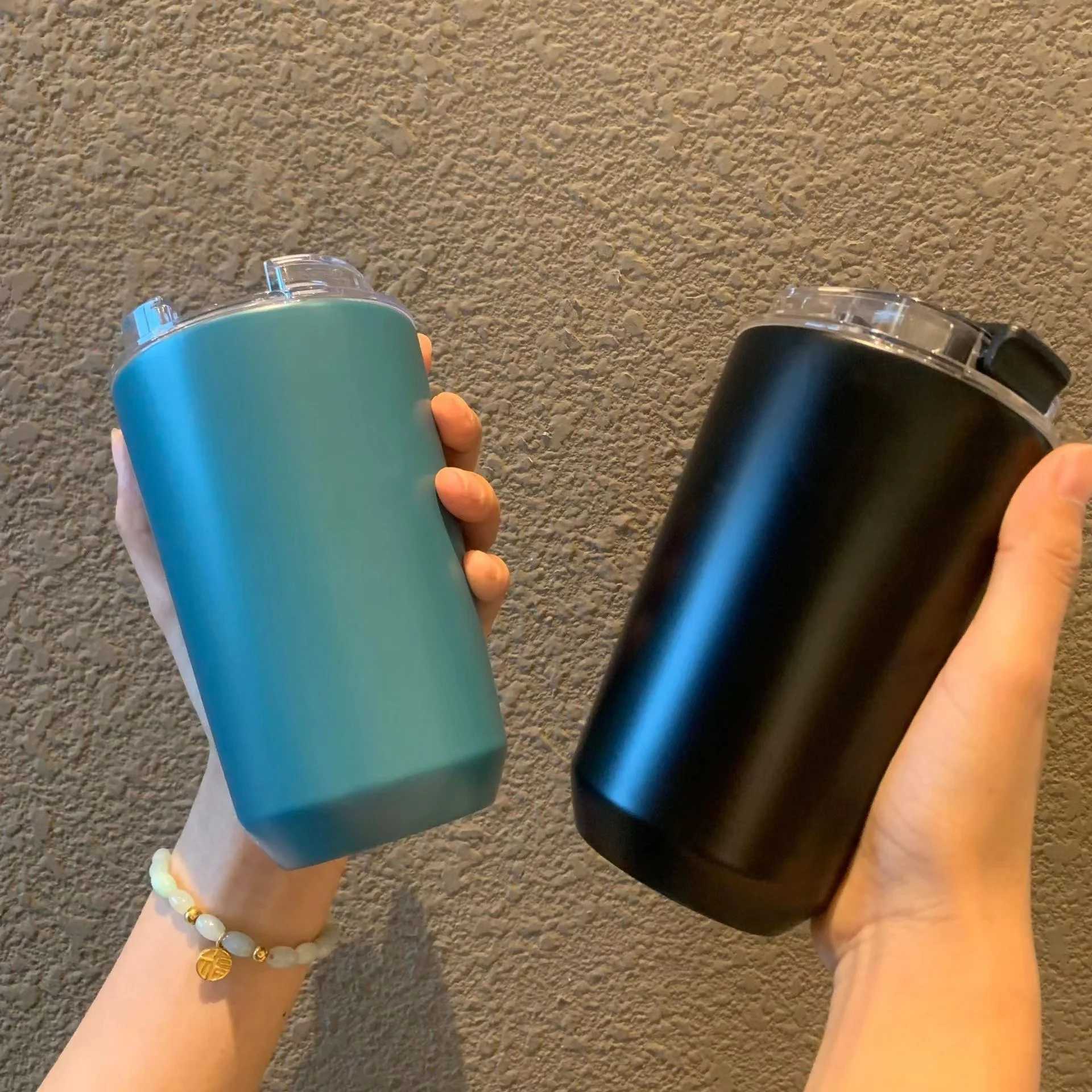 C5037 Metal coffee cup 304 stainless steel thermos cup One button open coffee cup with lid large capacity mug batch