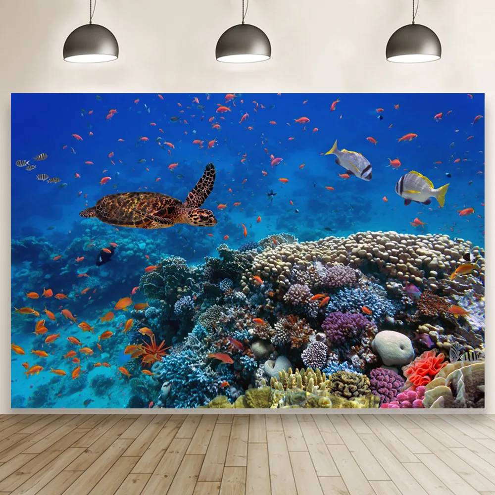 New marine fish coral 3D photo material photography background cloth decorative banner