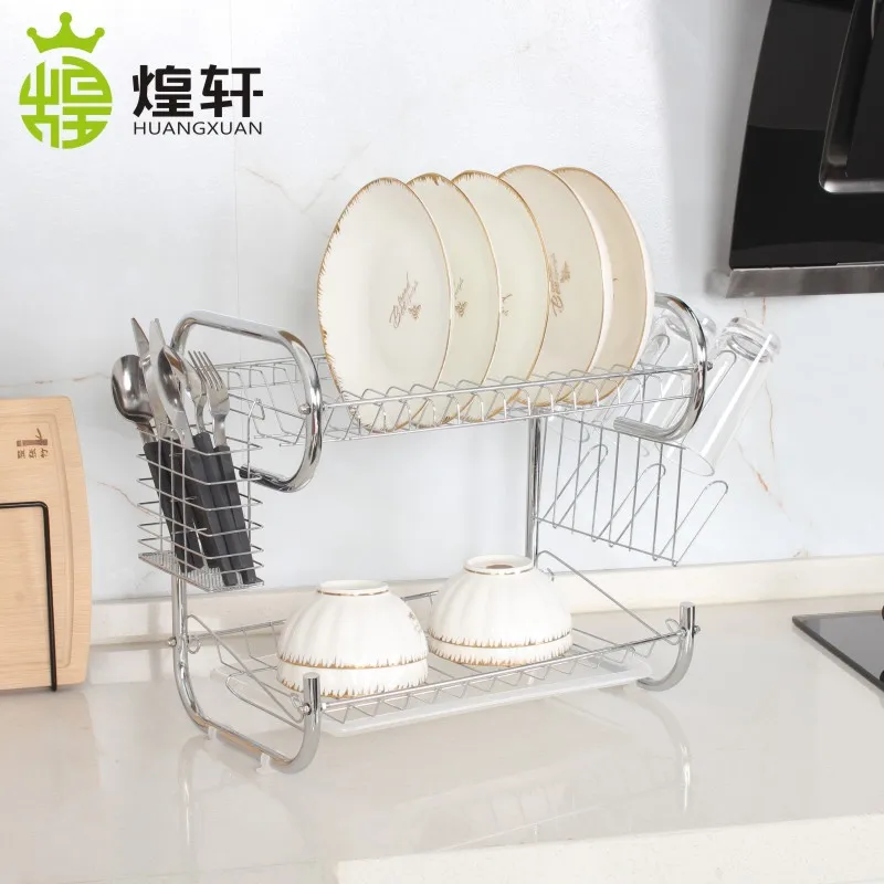 2 tier small MOQ durable chrome plated dish drainer with feet protector