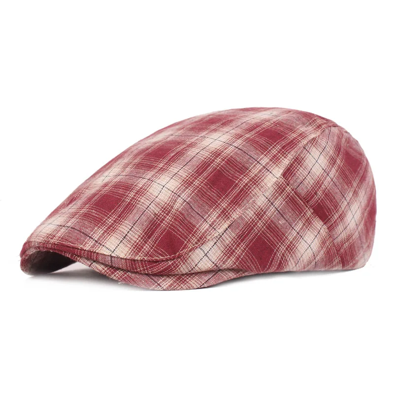 Autumn beret vintage news plaid cap cabbie gatsby linen outdoor hat berets for ladies (1600512262965)