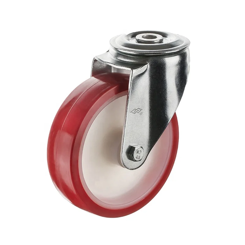 5inch Top hole PU industrial caster with red PU wheel 150kgs medium heavy duty industry machine caster POLYURETHANE wheels