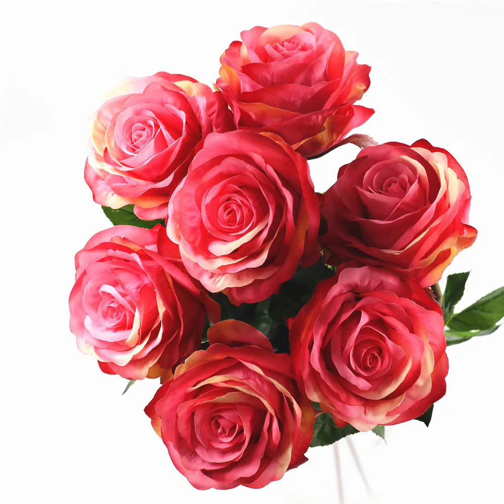 Single stem silk rose for home decoration artificial realistic rose wedding decoration high quality rose centerpiece flower