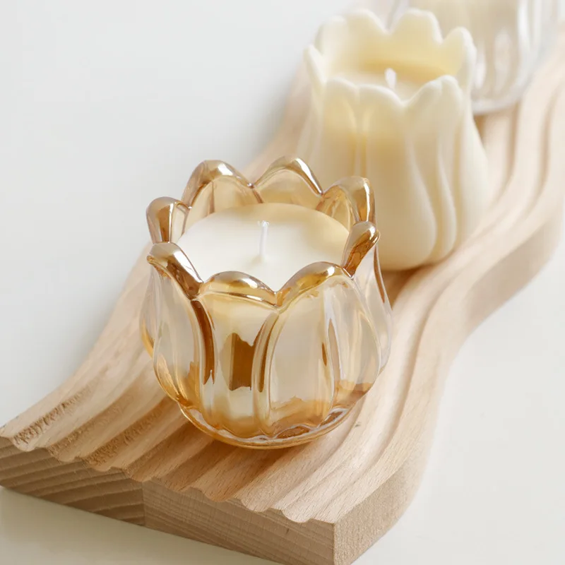 Tulip Glass Candle Holder Container Unique Glass Frosted Empty Glass Candle Jar For Candle Making