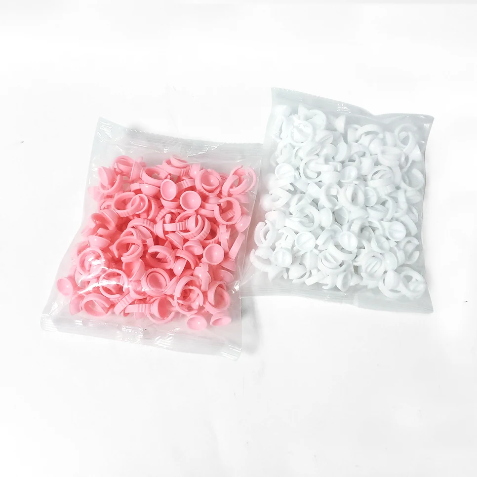 Wholesale Cheap White Plastic Glue Ring Various Size and Styles Lash Glue Ring Custom Package Glue Ring for Eyelash Extension