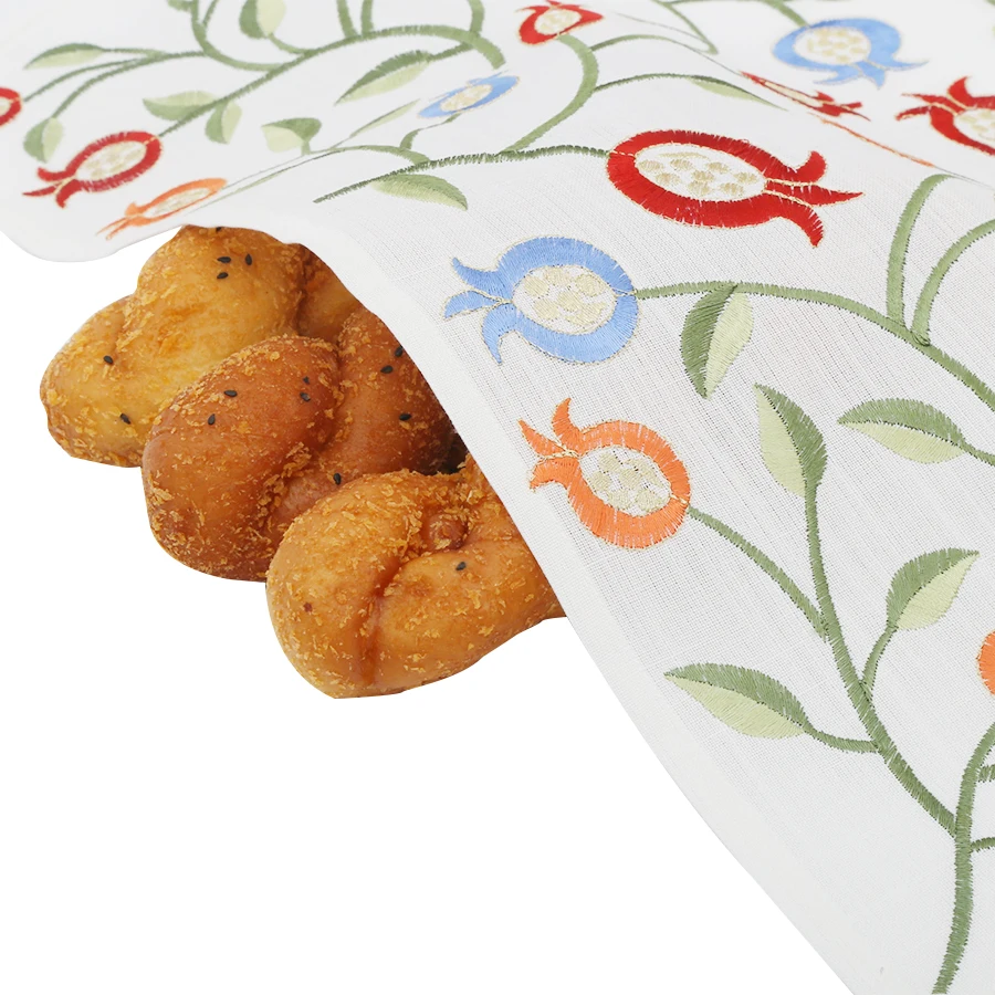 Stunning Oem Full Embroidered Pomegranates Floral Bread Cover For Jewish Gifts