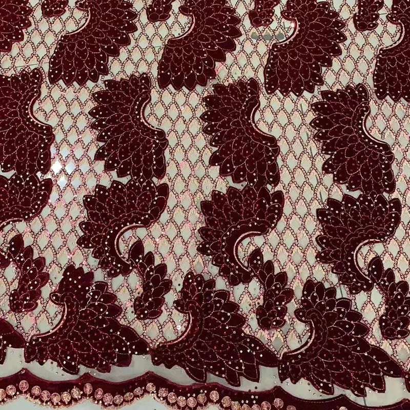 Sequin lace embroidery net fabric velvet sequin tulle fabric Lace Decoration and Club Dress Type One Shoulder Ruffle