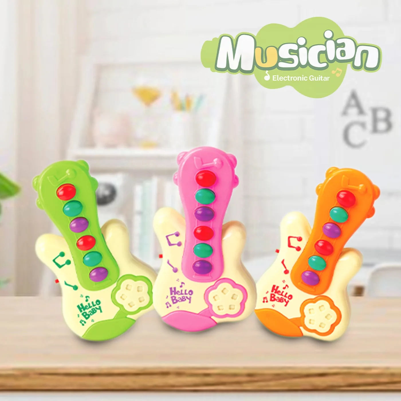 KUNYANG light music kids electric play game plastic baby music toy guitar musical instrument mini cartoon guitar toy