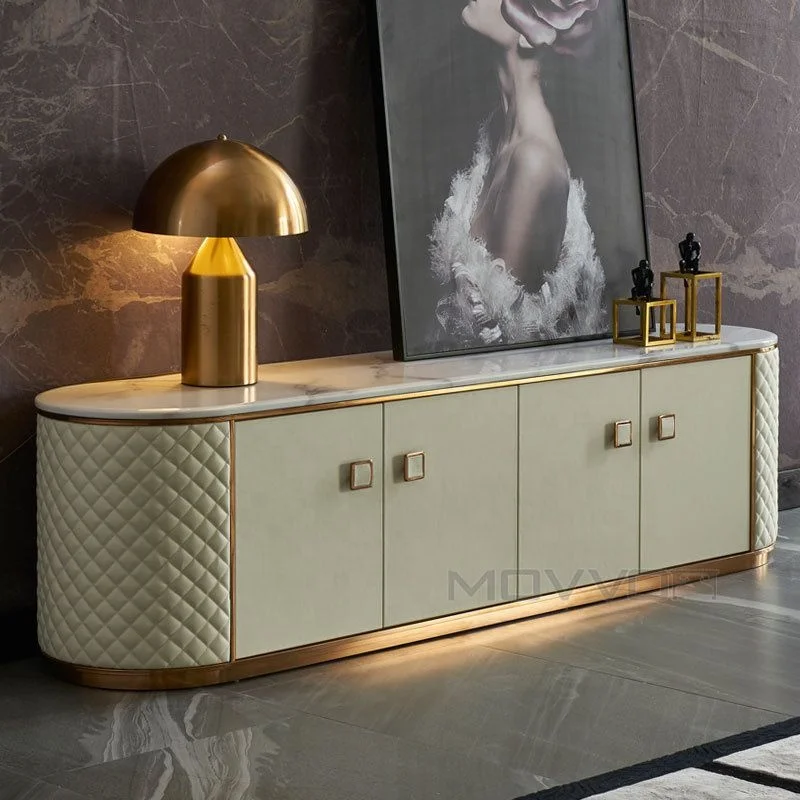 Marble top TV stand Designed light luxury Cabinet Stand Living Room Furniture wooden PU leather TV stand
