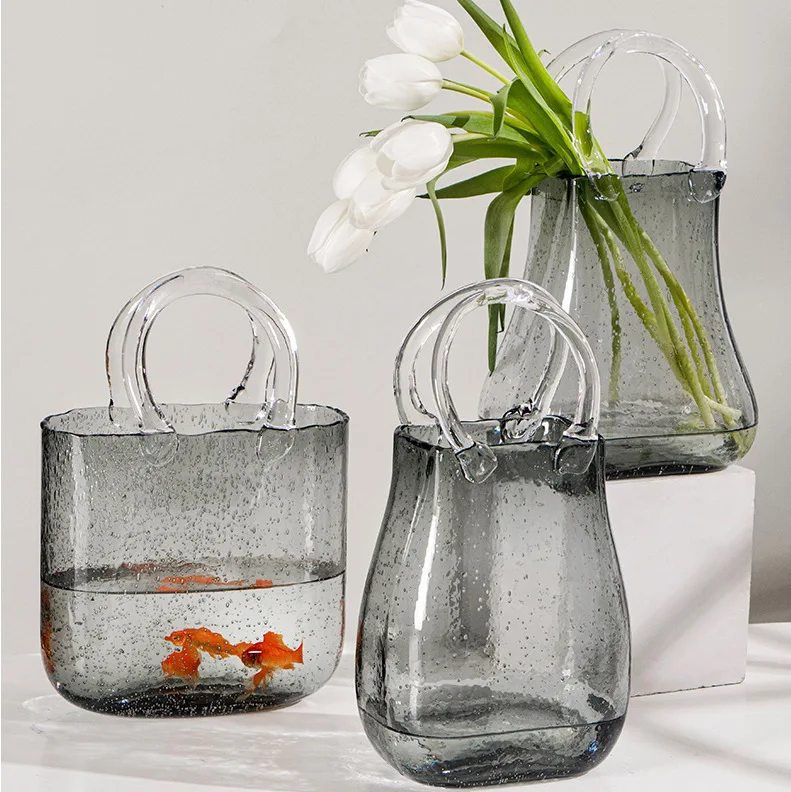 Fashion Personality Factory Wholesale Glass Handbag Vase Glass Vases for Home Decor Glass Vase for Wedding Centerpieces