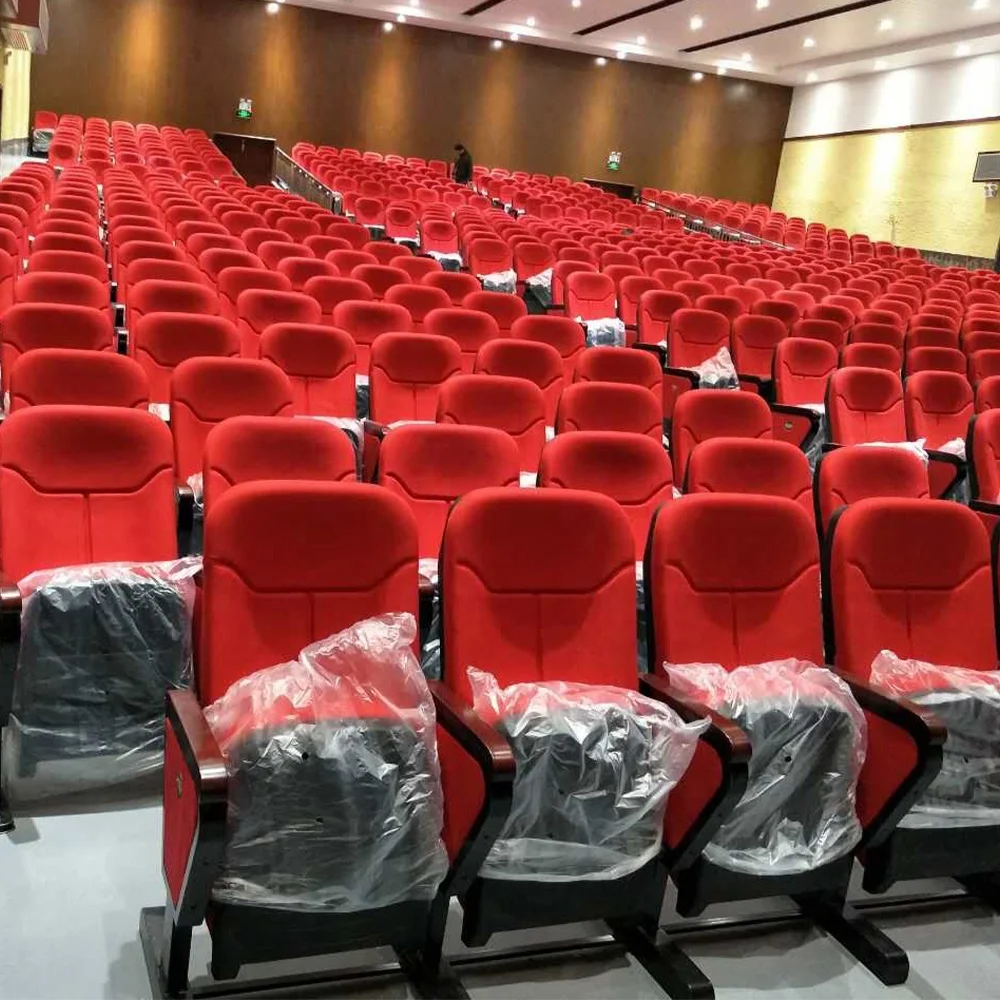 Standard Size Red Fabric Plastic Conference Lecture Hall Seat Auditorium Chair