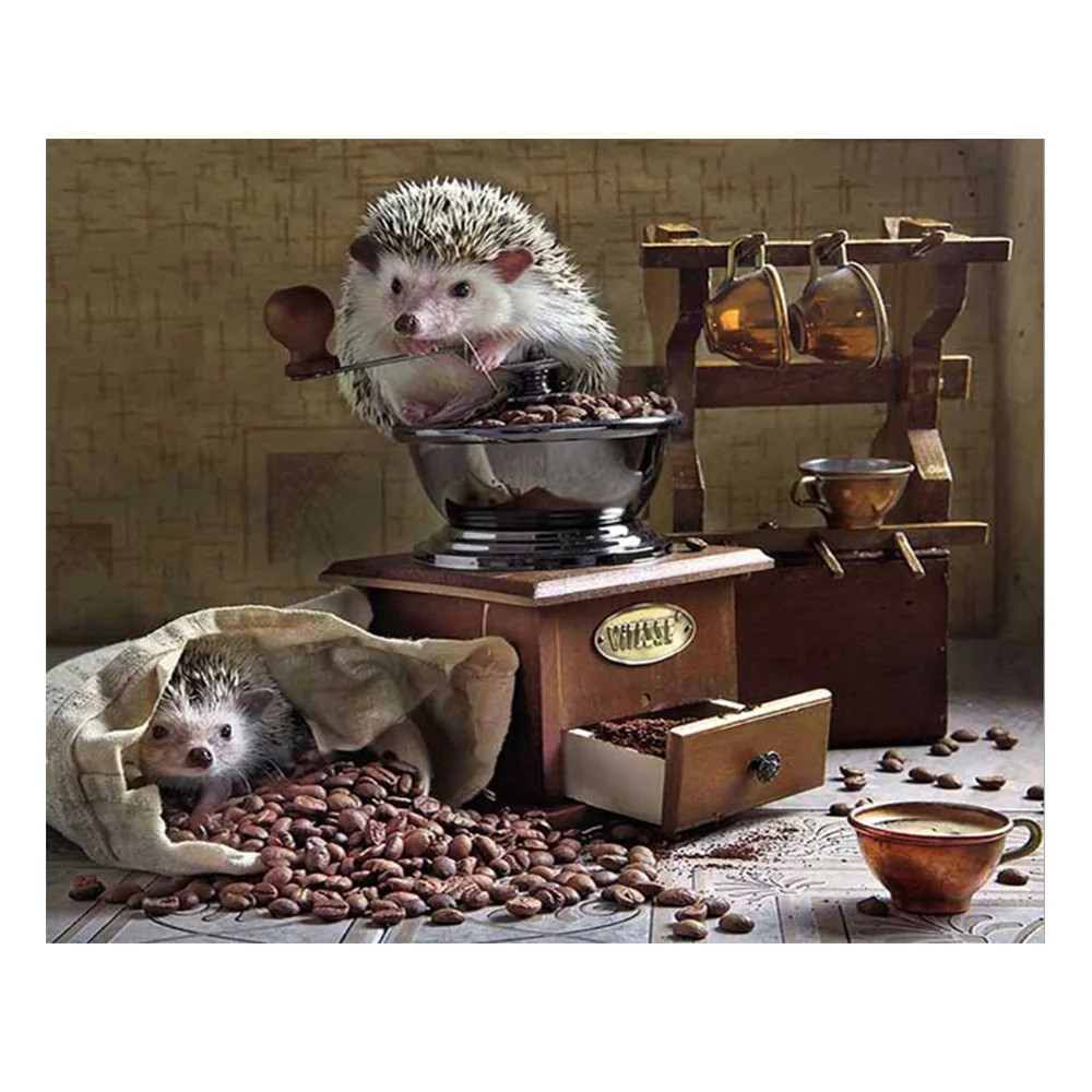 Картина ручной работы, вышивка 5D, картина из страз, кофейный ежик, Алмазная мозаика, животные, декор для гостиной, рисование по номерам, искусство