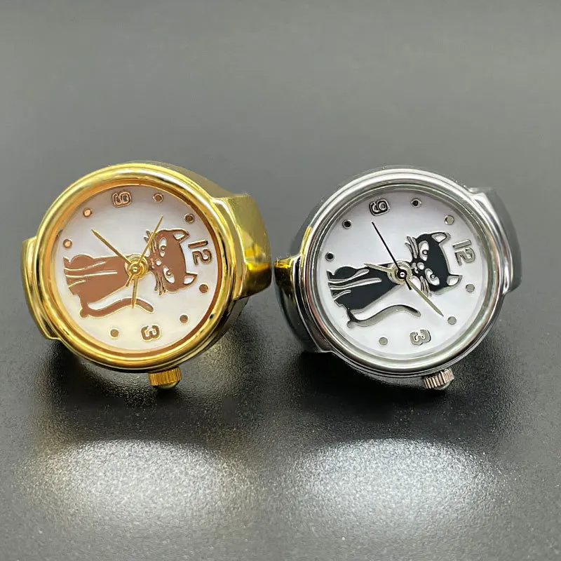 Small Dial Quartz Analog Finger Ring Watch for Women Cat Elastic Finger Digital Mini Vintage Clock Watch