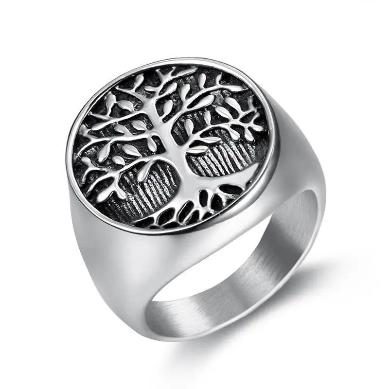 20mm Titanium Steel Ring Silver Black Gold-Vintage Life Flower Plant Tree Design Classic Engagement Gift Finger Rings  Series