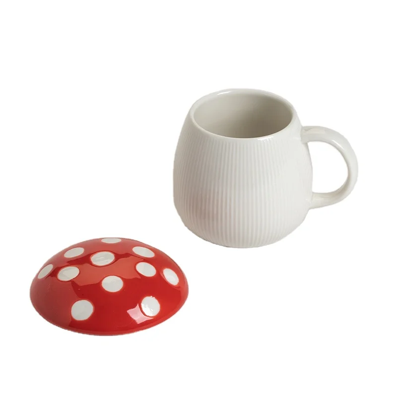 Custom 3D Milk Cups Vertical Grain Tea Mugs For Hot Beverages Mushroom Ceramic Coffee Mug 12 OZ With Lid And Handle