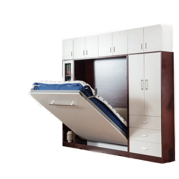 Full size murphy bed saving space hidden smart furniture folding wooden wall bed mechanism