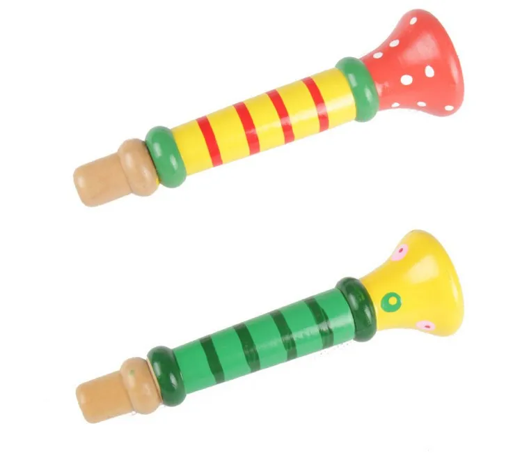 Children Multicolour Custom Wooden Trumpet Horn Musical Instrument Educational Toy