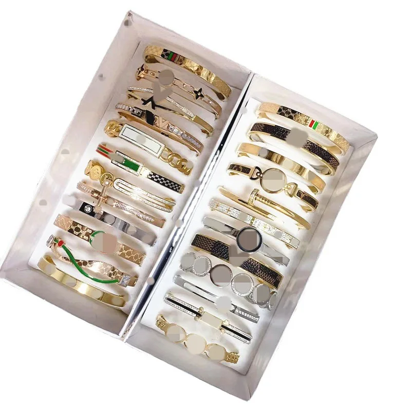 NEW Mixed  Wholesale Cheap Price Promotion Men Bracelet Luxury Macro Paved Zircon Stainless Steel Bangle For Women