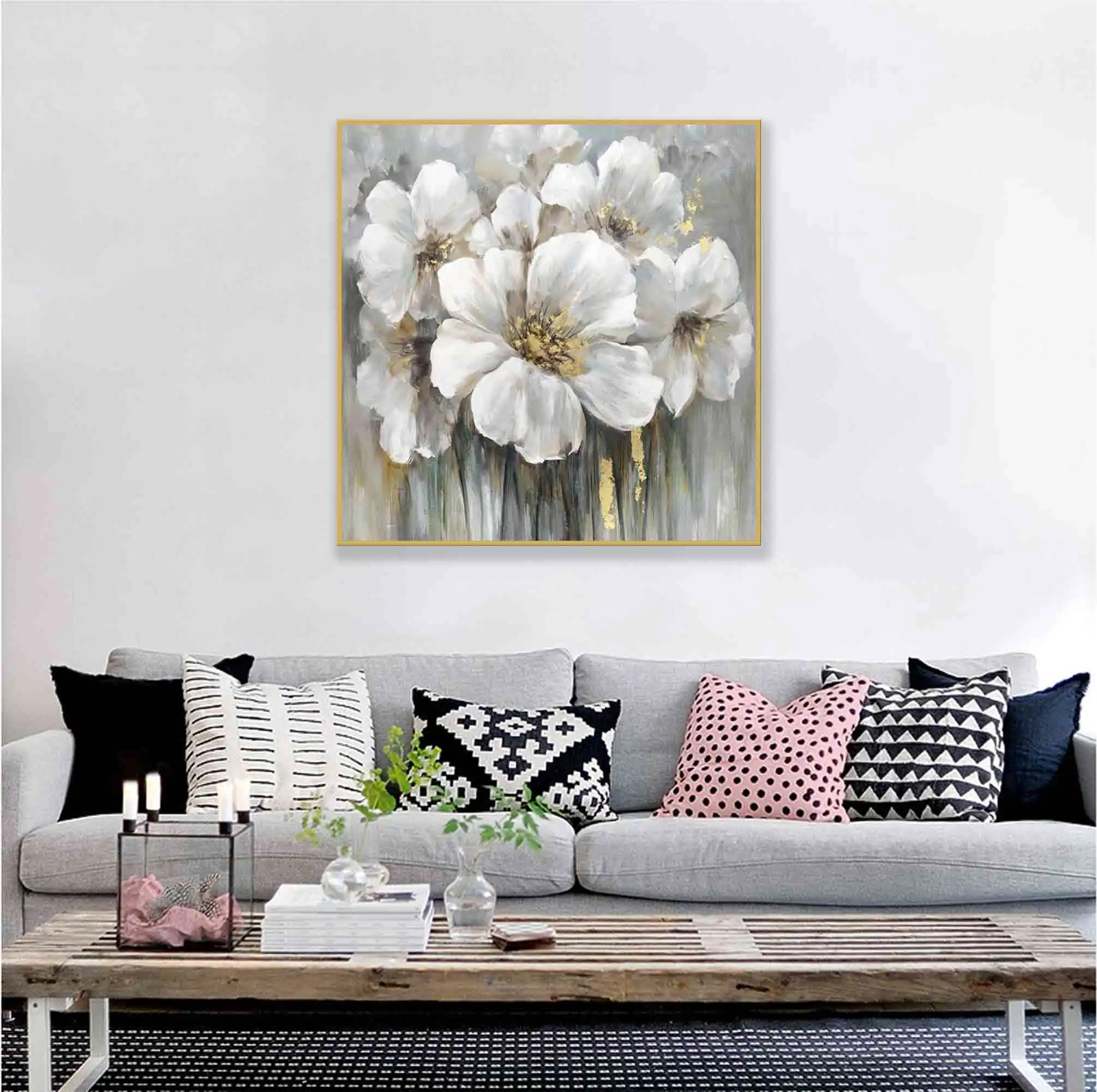 Beautiful nature flower handmade oil painting on canvas with frame wall art for home decor wall decor