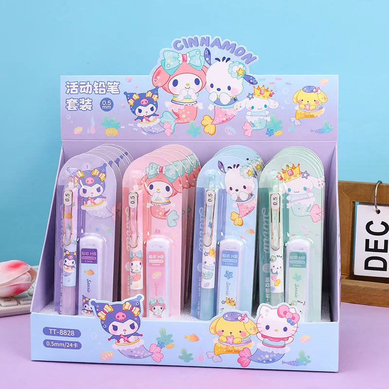 Kawaii Snario 24pcs/Box Propelling Pencil Lead Set Cute Kuromi Melody Cinnamoroll Pencil Set School Students Stationery Gift